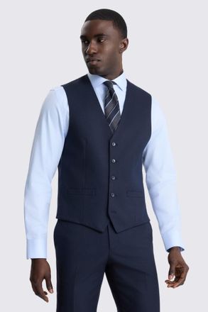 Moss Tailored Fit Navy Flannel Waistcoat