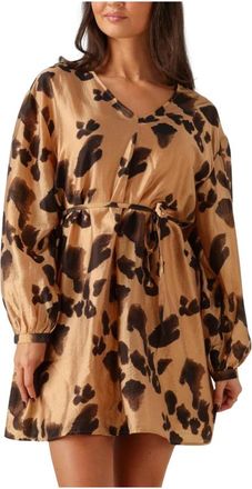 Moss Copenhagen Romina Short Dress AOP - Dames - Korte kleedjes - Bruin - S - Kleedjes