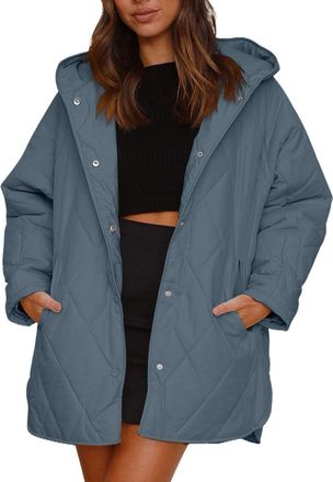 Generic waterproof long winter jackets for women uk Winter Jackets for Women UK Retro Solid Color Long Sleeve Padded Coats With Pockets Casual Hooded Oversize