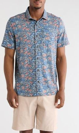 Travis Mathew Day Cruise Short Sleeve Knit Button-Up Shirt in Mood Indigo/Vintage at Nordstrom Rack, Size Xxx-Large