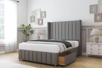Comfort Beds Serena Dumfries Divan Base 2 Drawers - 54 Wingback-Footboard in Light Grey | Size: Small Double