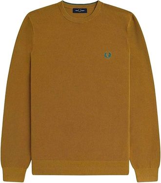 Fred Perry Round-neck Knitwear, male, Brown, Size: L Maglia a girocollo con logo Fr