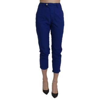 Cycle Katoenen Skinny Cropped Broek met Hoge Taille - Dames - Vrijetijds broeken - Blauw - W31 - Katoen - Broeken