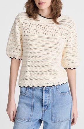 Madewell Puff-Sleeve Cotton Sweater T-Shirt in Ivory With Black Tipping at Nordstrom, Size Xx-Large