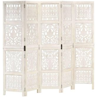 vidaXL Vidaxl - Divisorio 5 Pannelli Intagliato Bianco 200x165cm Mango Massello