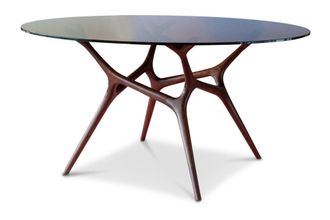 PIB Mesa redonda en cristal y fresno marr&oacute;n 8 pl