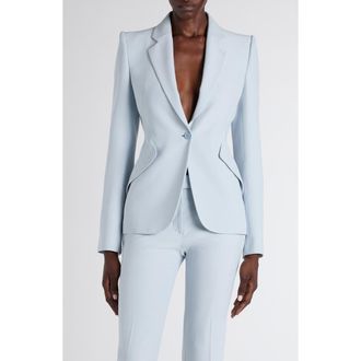 Alexander McQueen Leaf Crepe Jacket in Turquoise Blue at Nordstrom, Size 12 Us