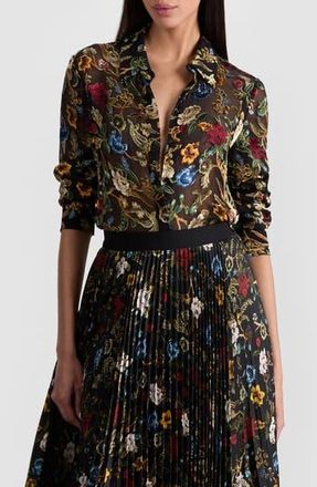 Alice & Olivia Willa Floral Button-Up Shirt in Tapestry Trails/Black at Nordstrom Rack, Size X-Small