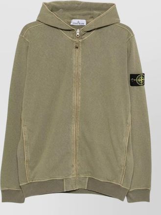 Stone Island hooded zip sweatshirt ribbed cuffs hem pockets