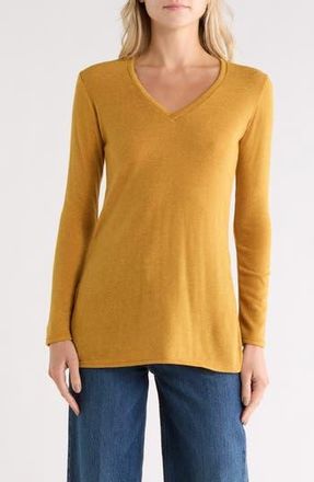 Go Couture V-Neck Tunic Sweater in Mustard at Nordstrom Rack, Size X-Large