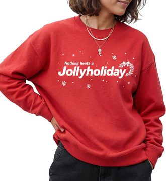 Sanfran Clothing Nothing Beats A Jolly Holiday Christmas Jumper Jet2 Jet 2 Funny Ugly Xmas Office Party Unisex Sweater Sweatshirt Medium/Red