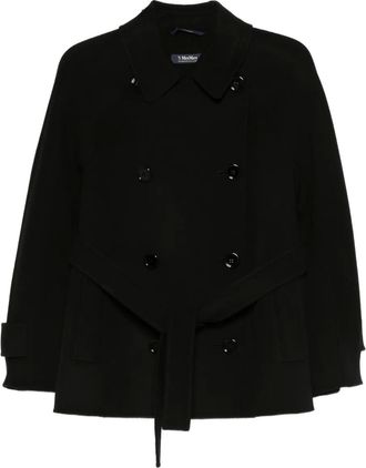 Max Mara Louis sailorjas met ceintuur en dubbele rij knopen - Zwart