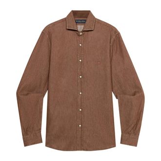 Brooks Brothers Slim Fit Twill Denim Shirt met Spread Collar - Heren - Casual Overhemden - Bruin - M - Denim - Overhemden