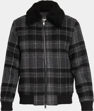 Bugatchi Men & apos;s Plaid Wool-Blend Faux-Shearling Jacket