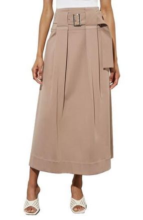 Ming Wang Pleated Belted A-Line Midi Skirt in Java at Nordstrom Rack, Size Xx-Small