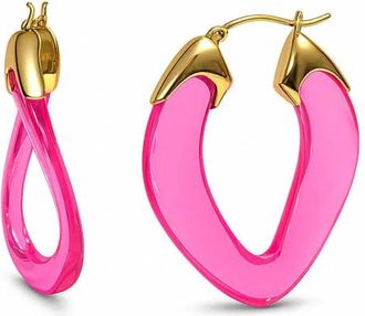 Gold & Honey Womens Curb Link Lucite Birthstone Hoop Earrings In October - Pink Tourmaline