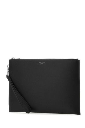 Saint Laurent Mens Black Leather Pouch 1000 Calf Skin Beauty Case Accessory