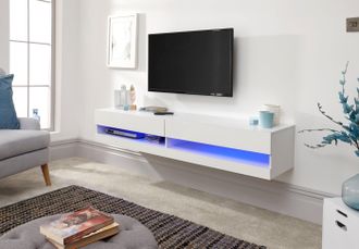 GFW Galicia 180cm Wall TV Unit with LED in White