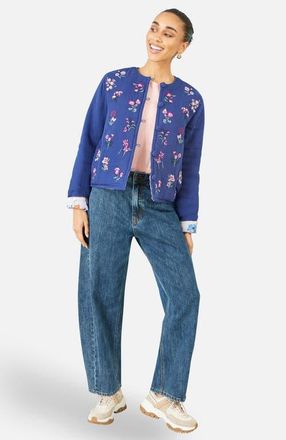 Yumi Floral Embroidery Cotton Jacket in Blue at Nordstrom, Size 12