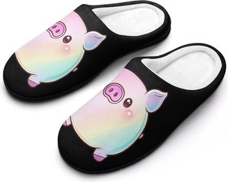 Generic Rainbow Pigs Slippers Men Winter Warm Cotton Anti-Slip Indoor Slip-Ons House Shoes