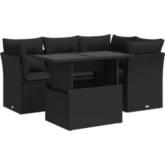 vidaXL Set De Muebles De Jard&iacute;n 5 Pzas Y Cojines Rat&aacute;n Sint&eacute;tico Negro