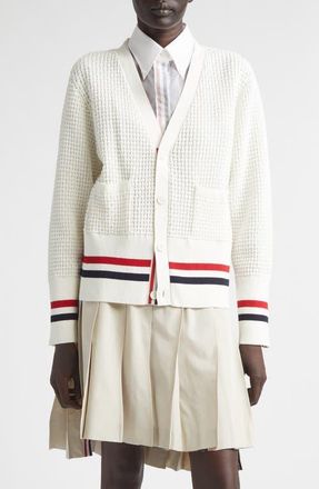 Thom Browne Float Ripple Stitch Cotton Cardigan in White at Nordstrom, Size 1