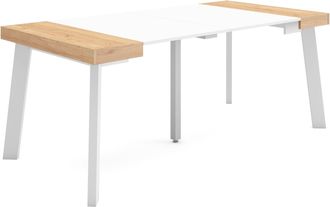 Skraut Home Mesa Consola Extensible, Mesa Comedor Plegable, 180, Para 8 Comensales, Patas De Madera, Estilo Moderno, Roble Y Blanco - Skraut Home