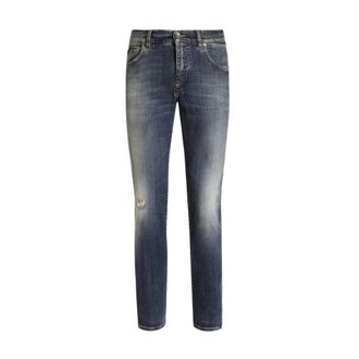 Dolce & Gabbana Distressed Plaque Denim Jeans - male - Dolce & Gabbana - Slim Fit Jeans - Blue - XL - Jeans