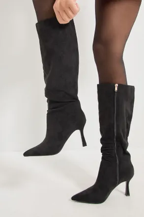 Wallis Womens Mia Faux Suede High Stiletto Heel Slouch Knee Boots - Black - Size UK 7