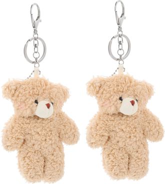 Supvox 2pcs Plush Fluffy Bear Keychain Silver Ring for Women Girls Backpack Hanging Decor and Car Keys Charm Cute Brown Bear Pendant Party Favor Accessory