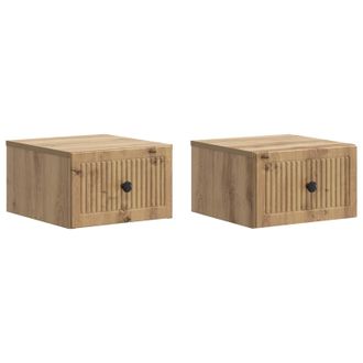 vidaXL Mesita De Noche De Pared Con Caj&oacute;n 2 Pcs Roble Artesanal Vidaxl
