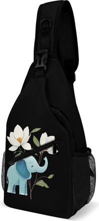 Generic Elephant Magnol Flowers Mens Shoulder Bags Sling Crossbody Backpack Travel Hiking Chest Bag with Small Side 38x20cm