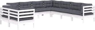 vidaXL Muebles De Jard&iacute;n 9 Pzas Y Cojines Blanco Madera Maciza De Pino Vidaxl