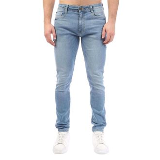 Duck and Cover Herenjeans van Maylead met katoen, denim en leren patches (Blauw)