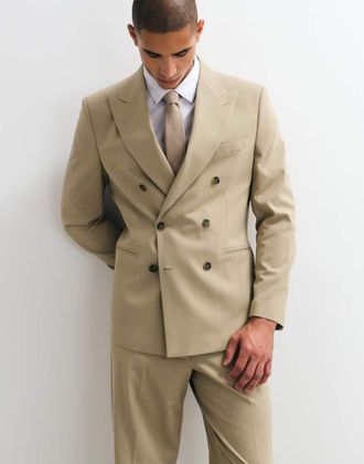 Asos Blazer da abito doppiopetto vestibilit&agrave; regular color pietra-Neutro