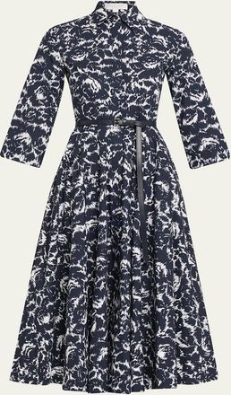 Michael Kors Belted Floral-Print Cotton Midi Shirtdress
