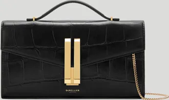 DeMellier The Vancouver Clutch in Black Large Croc-Effect Leather Clutch