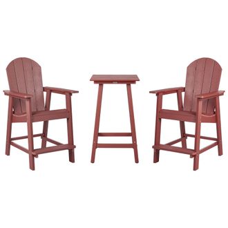 Beliani Conjunto De Balc&oacute;n Mesa Alta Y Sillas Jard&iacute;n Rojo Adirondack