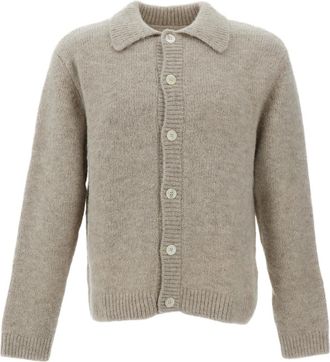 Sunflower White Point-Collar Alpaca-Blend Cardigan