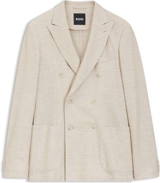 BOSS Slim-fit blazer in striped linen and cotton