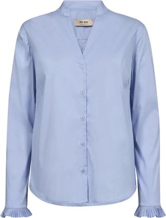 Mos Mosh MOS Mosh, Overhemden, Dames, Blauw, XL, Katoen, Blauwe Plooi Shirt met V-Hals