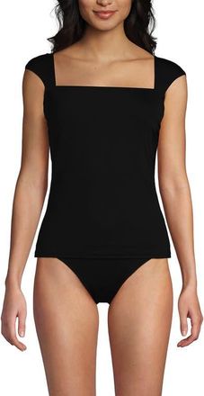 Lands End DDD-Cup Square Neck Underwire Tankini Top in Black at Nordstrom, Size 14