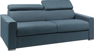 Vente-Unique Sof&aacute; cama de 4 plazas de tela de apertura r&aacute;pida VIZIR - Azul - Somier de l&aacute;minas de 160 cm - Colch&oacute;n de 22 cm con memoria de forma