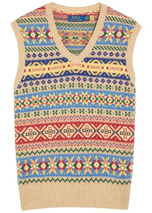 Polo Ralph Lauren Patterned Intarsia Linen and Cotton-blend Vest - Multicoloured 1 - XL