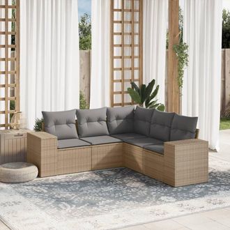 vidaXL Juego De Sof&aacute;s Jard&iacute;n Con Cojines 5 Pzas Rat&aacute;n Sint&eacute;tico Beige Vidaxl
