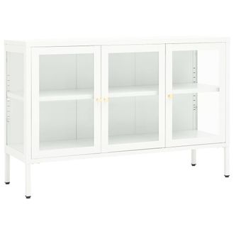vidaXL Aparador De Acero Y Vidrio Blanco 105x35x70 Cm Vidaxl