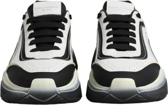 Dolce & Gabbana Mens White Black Daymaster Two Tone Sneaker Shoes White, Nylon Polyester Calf Leather