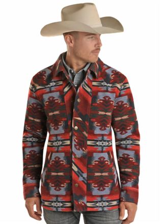 Rock & Roll Cowboy Aztec Wool Commander Coat In Red