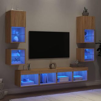 Berkfield Home 8 Piece TV Wall Units with LED Sonoma Oak Engineered Wood in Brown