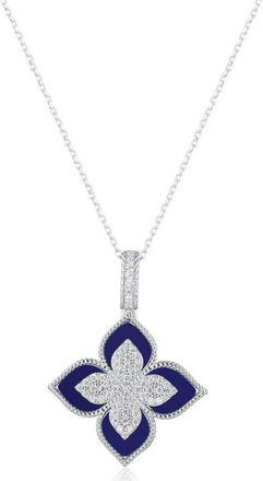 Suzy Levian Pav&eacute; Cubic Zirconia & Enamel Flower Pendant Necklace in Blue at Nordstrom Rack, Size 18